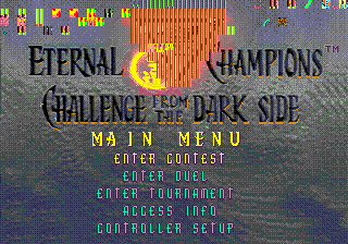 Eternal Champions title screen and main menu in the recompiled build