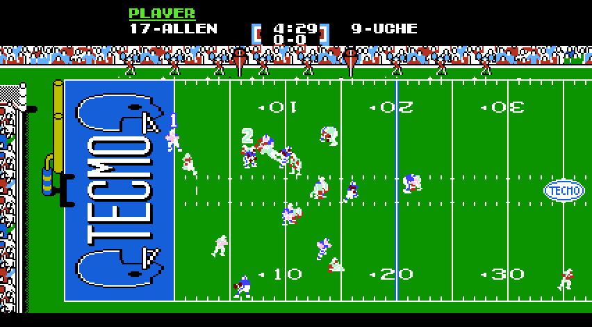 Tecmo Super Bowl 2026 widescreen field reconstruction, play in progress
