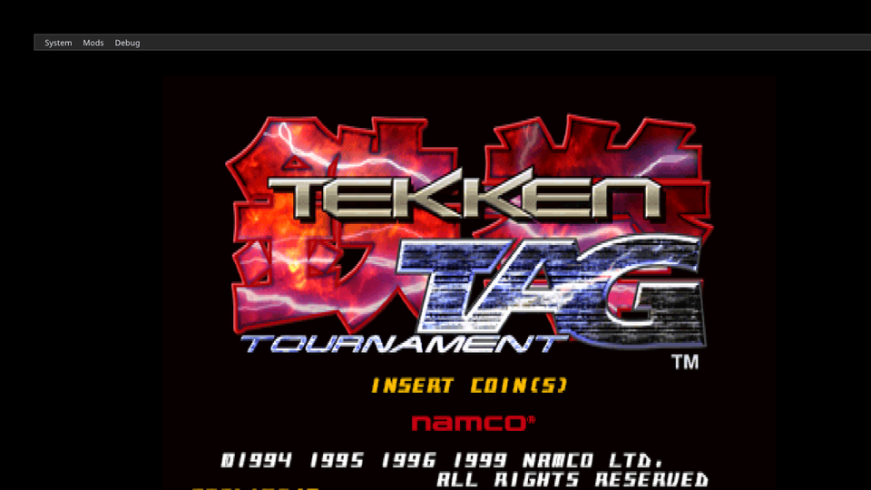 Tekken Tag Tournament title screen in the recompiled build