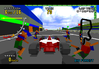 Virtua Racing Deluxe recompiled, 3D race in progress at Big Forest