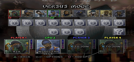 Wu-Tang Shaolin Style character select screen